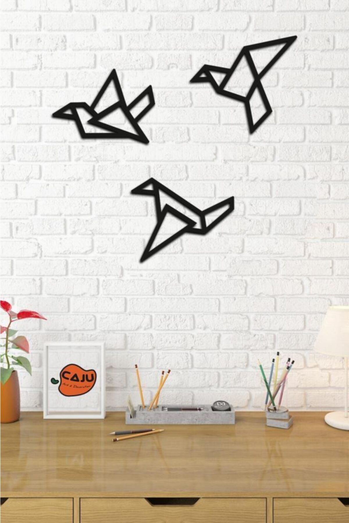 Ahşap Geometrik Kesim Modern Üçlü Kuş Duvar Tablosu Dekor