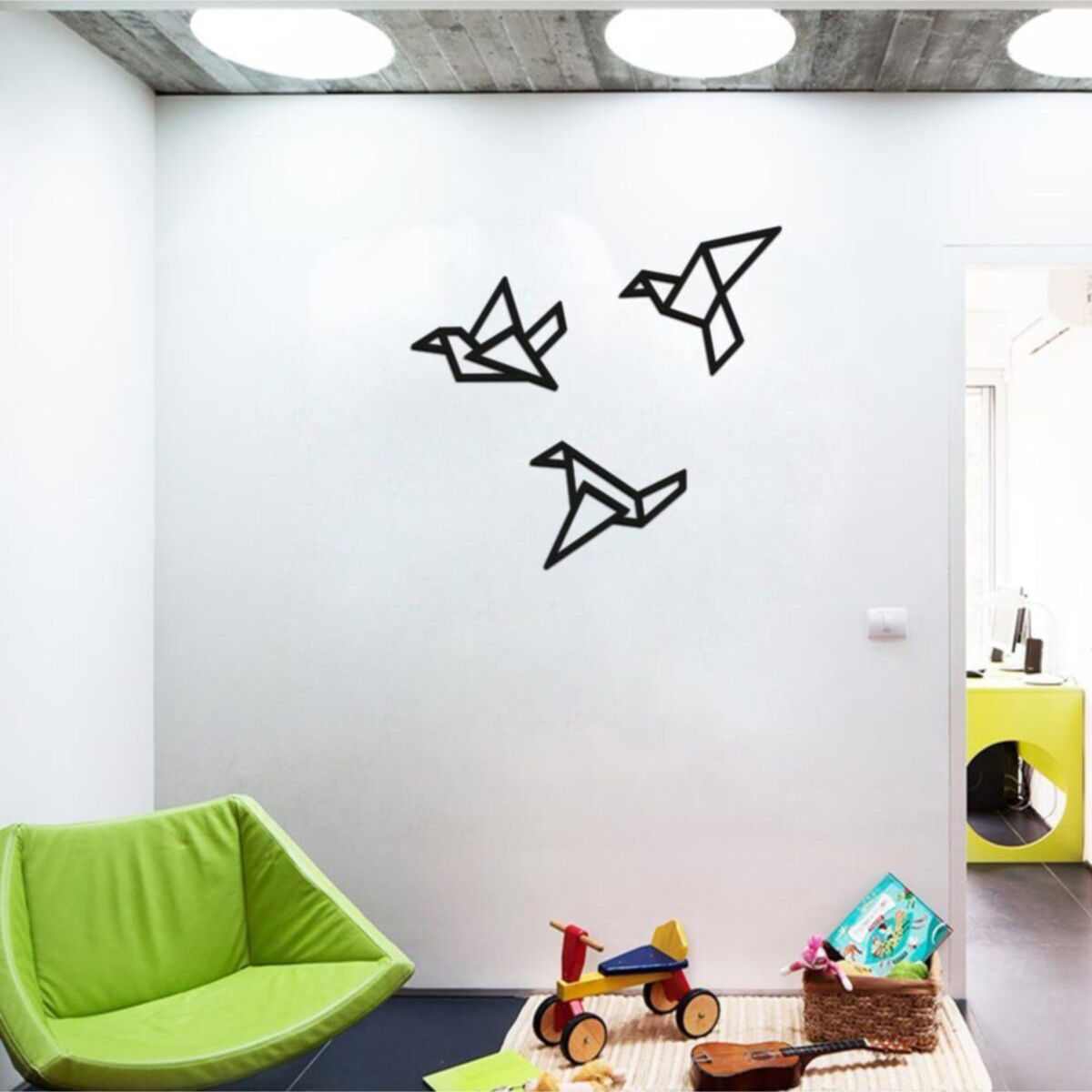 Ahşap Geometrik Kesim Modern Üçlü Kuş Duvar Tablosu Dekor