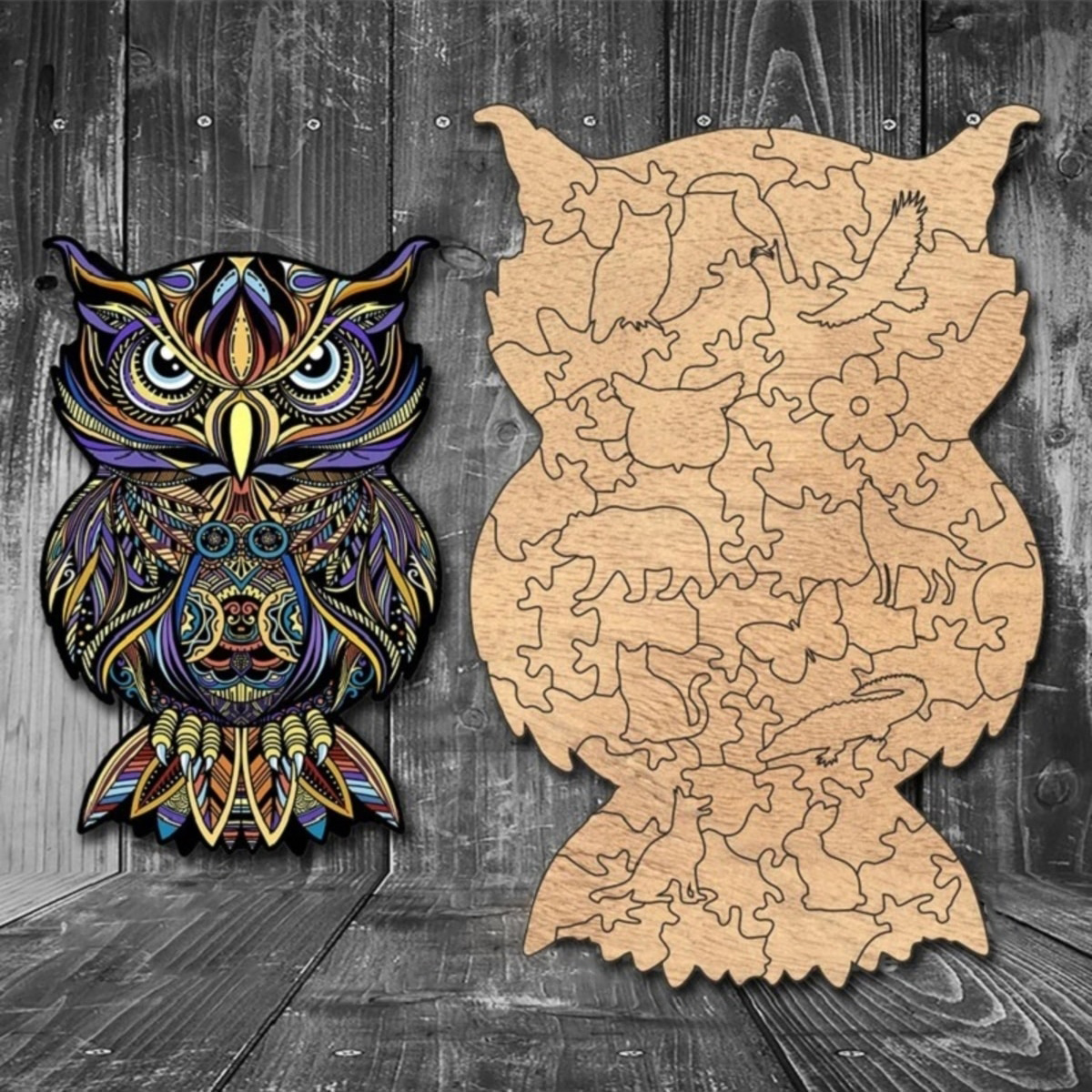 Ahşap Mandala Baykuş Yeni Tip Kutu Içinde Puzzle Yapboz - Caju Art