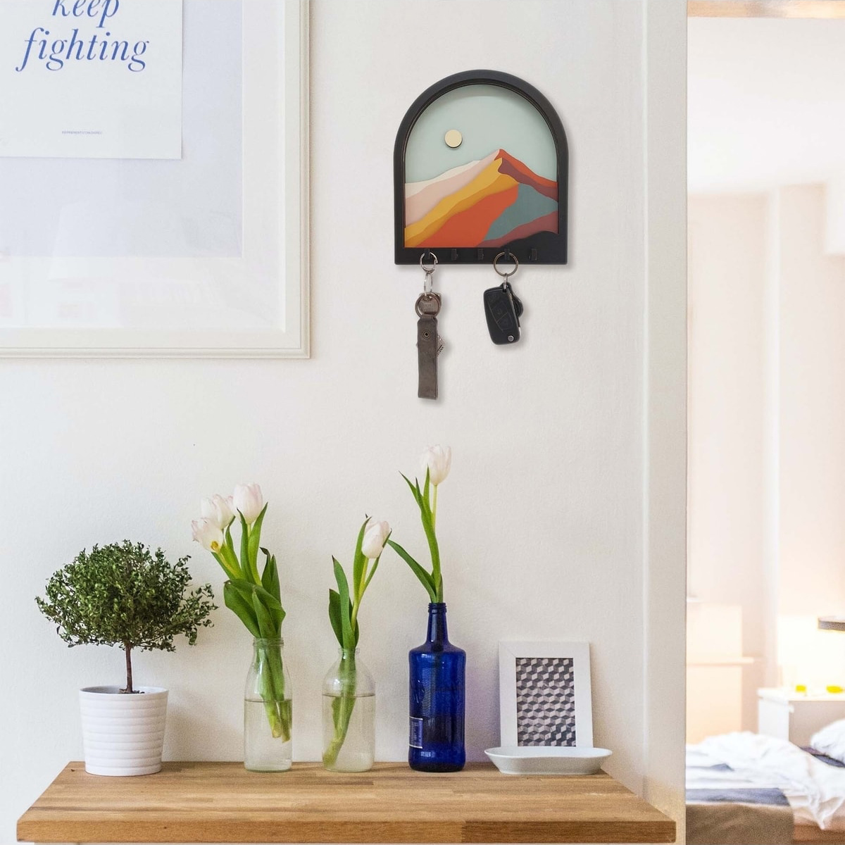 Ahşap Renkli Dağlar 3 Boyutlu Kabartma Hol Askı Anahtarlık