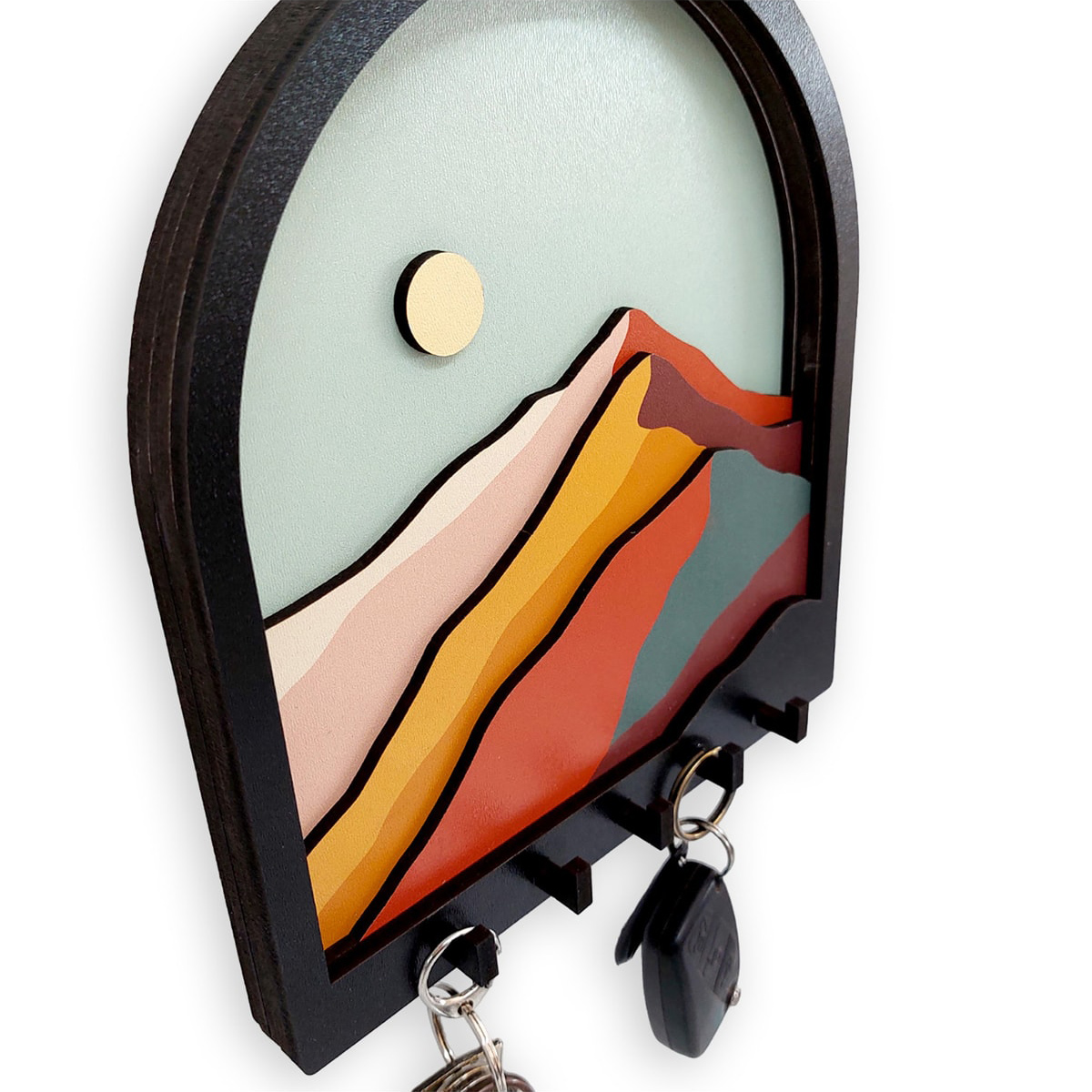 Ahşap Renkli Dağlar 3 Boyutlu Kabartma Hol Askı Anahtarlık