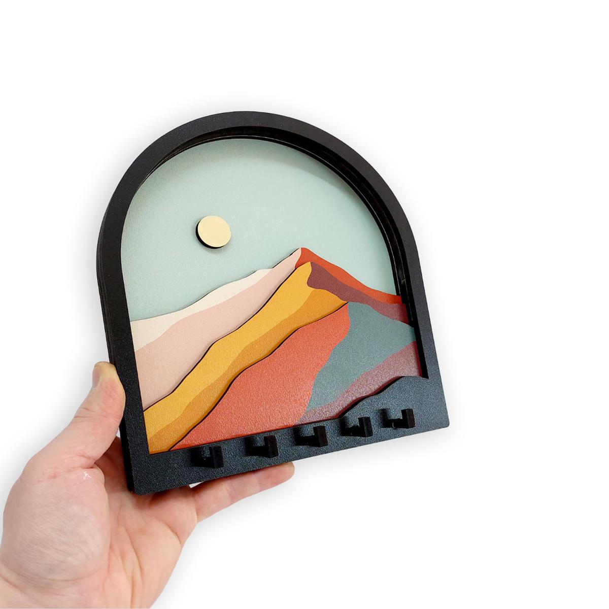 Ahşap Renkli Dağlar 3 Boyutlu Kabartma Hol Askı Anahtarlık