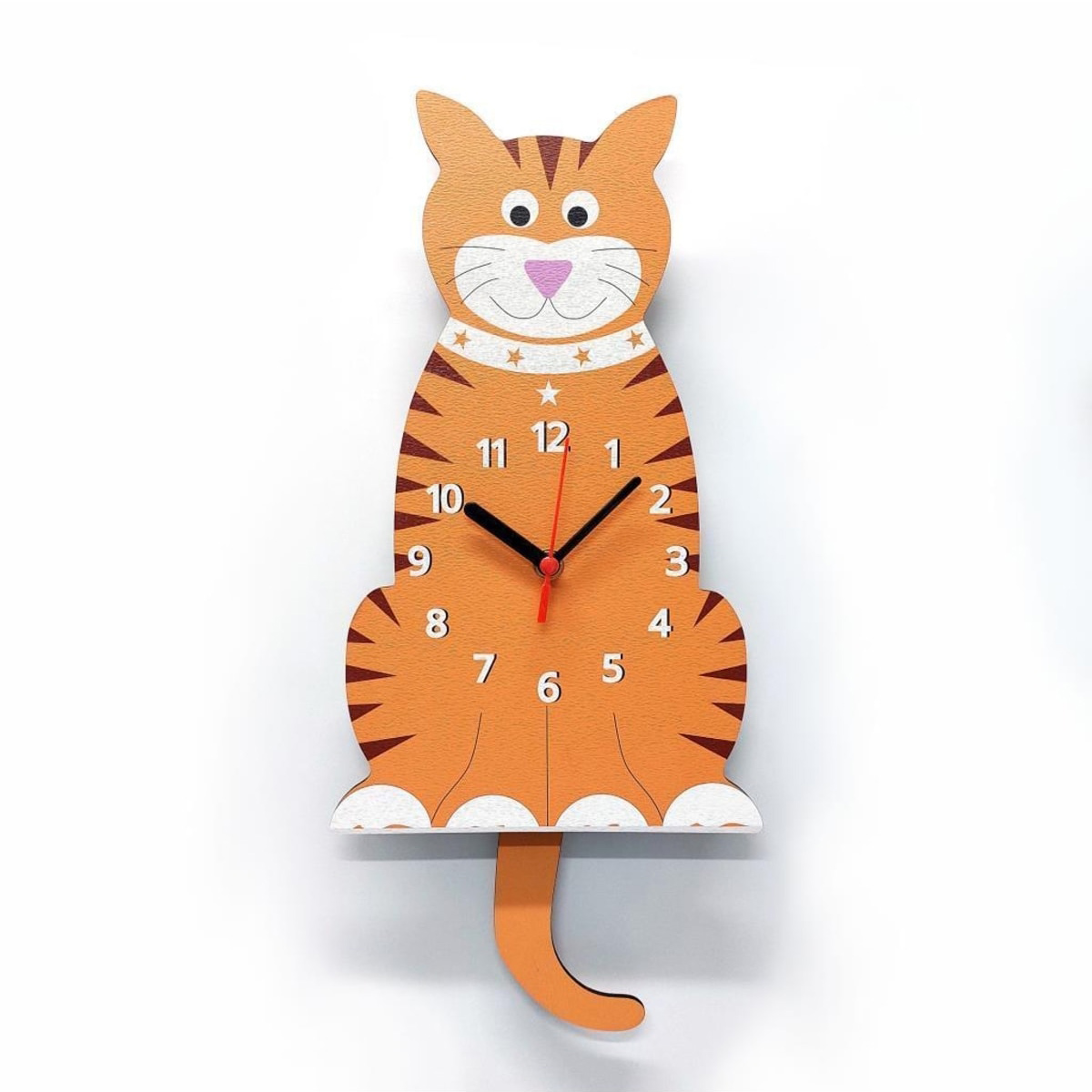 Ahşap Sallanan Sarkaçlı Tekir Kedi Çocuk Odası Duvar Saati