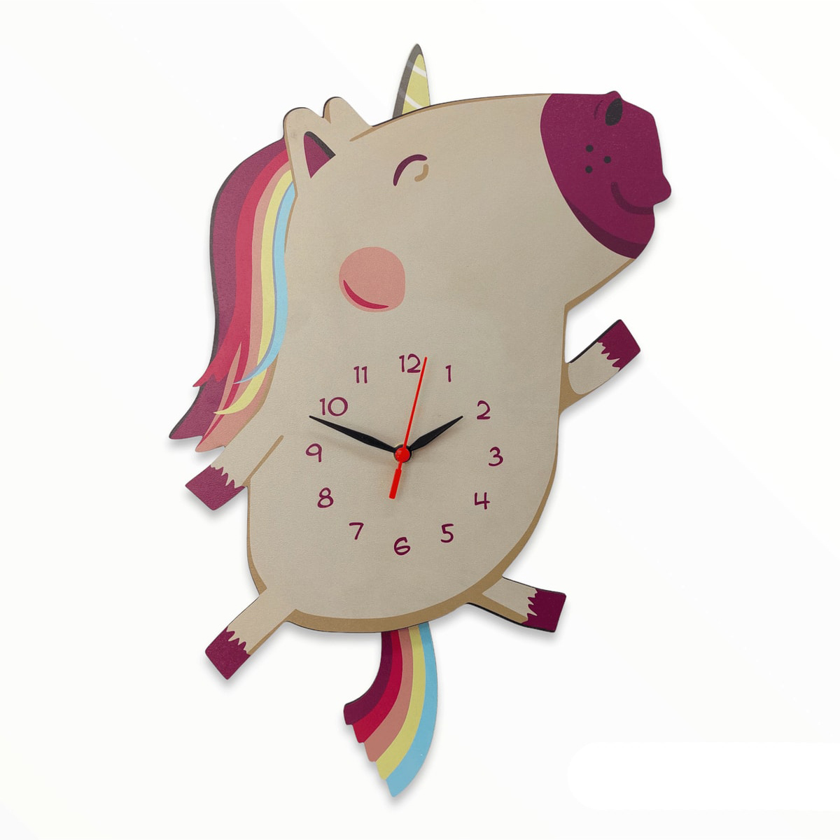 Ahşap Sallanan Sarkaçlı Unicorn Çocuk Odası Duvar Saati