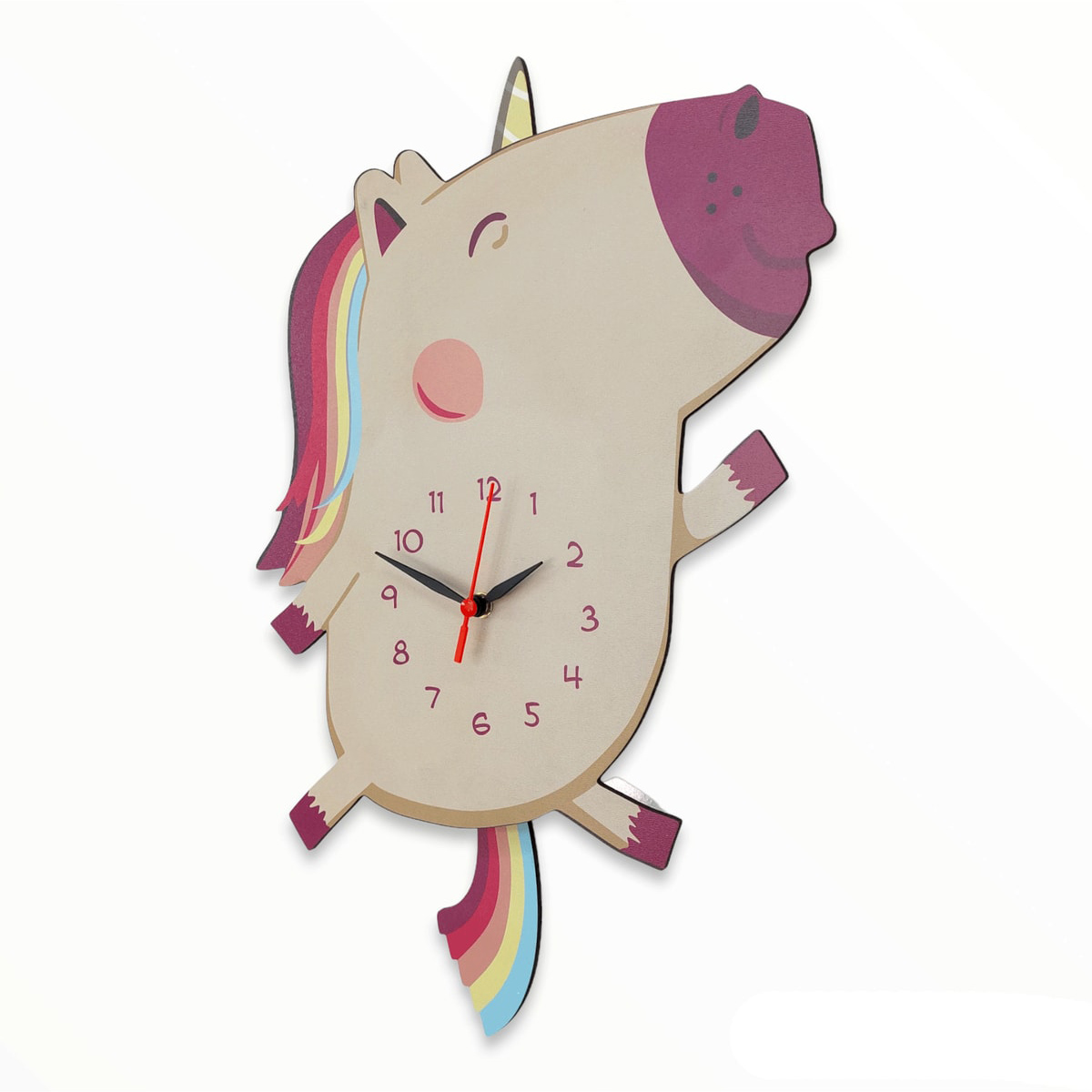 Ahşap Sallanan Sarkaçlı Unicorn Çocuk Odası Duvar Saati