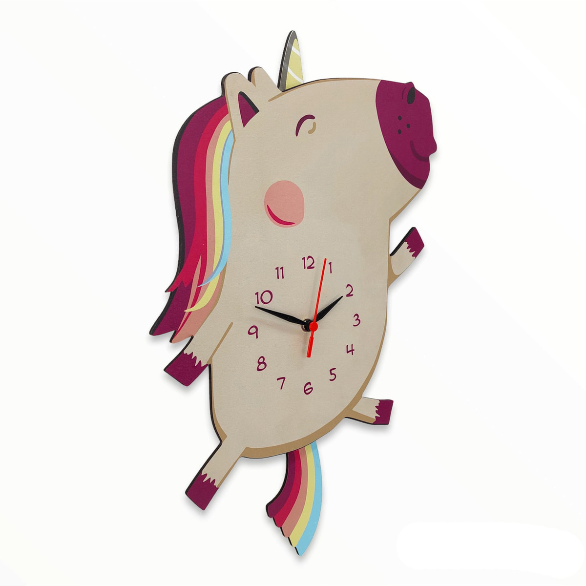 Ahşap Sallanan Sarkaçlı Unicorn Çocuk Odası Duvar Saati