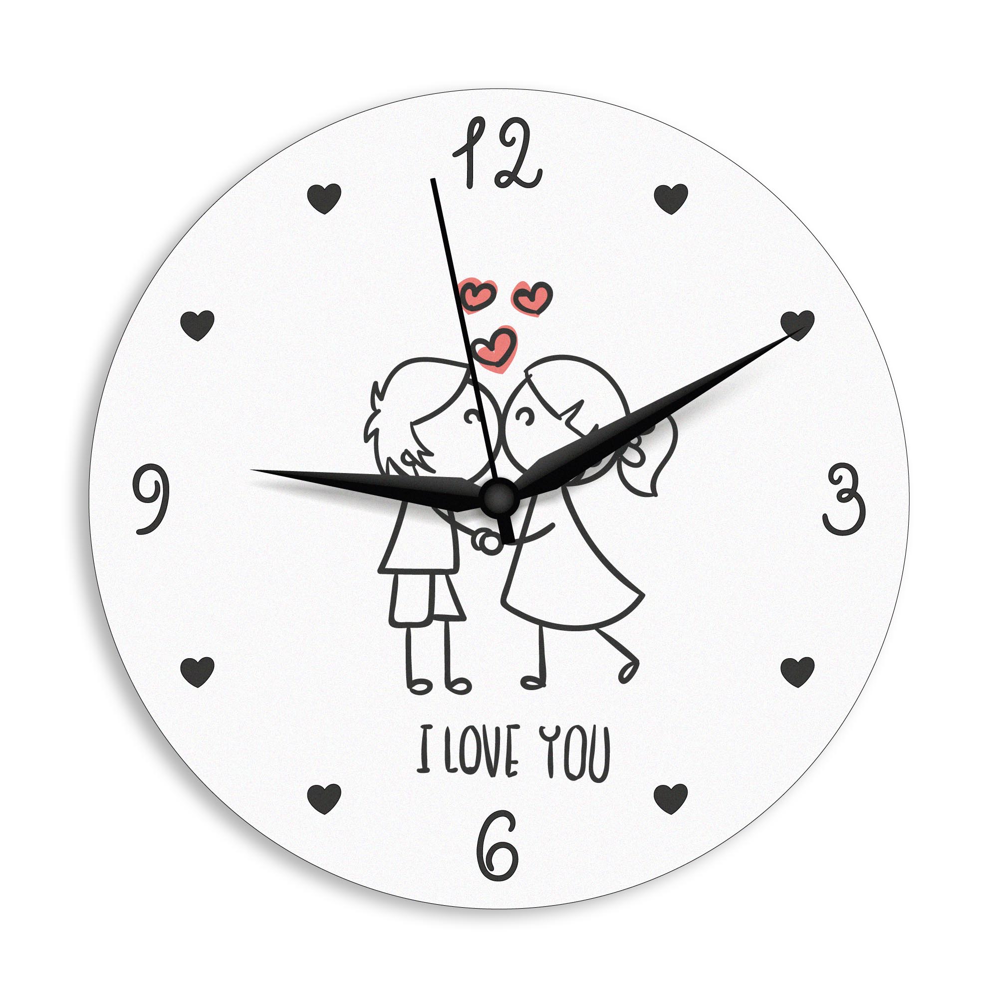 CajuArt Love You Yazılı Sevimli Çizim Sevgililer Günü Hediye Duvar Saati