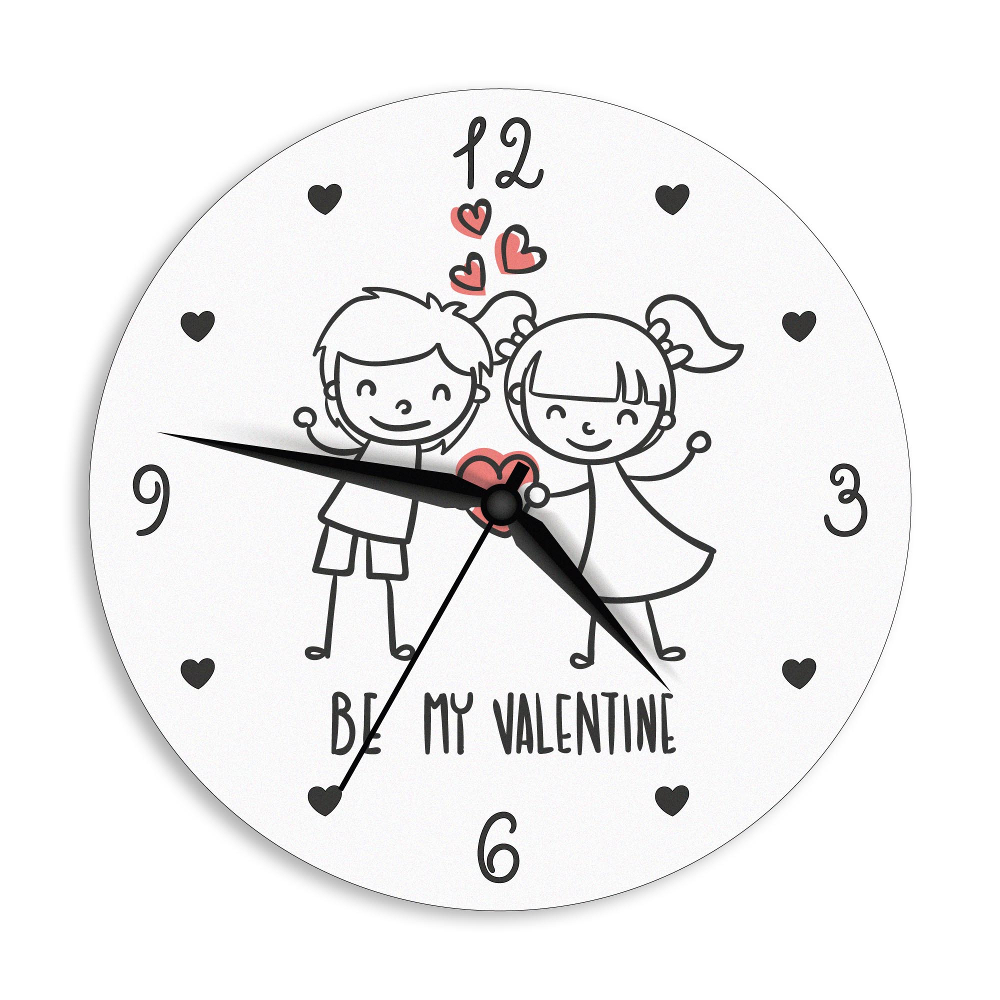 CajuArt Be My Valentine Yazılı Sevimli Çizim Sevgililer Günü Hediye Duvar Saati