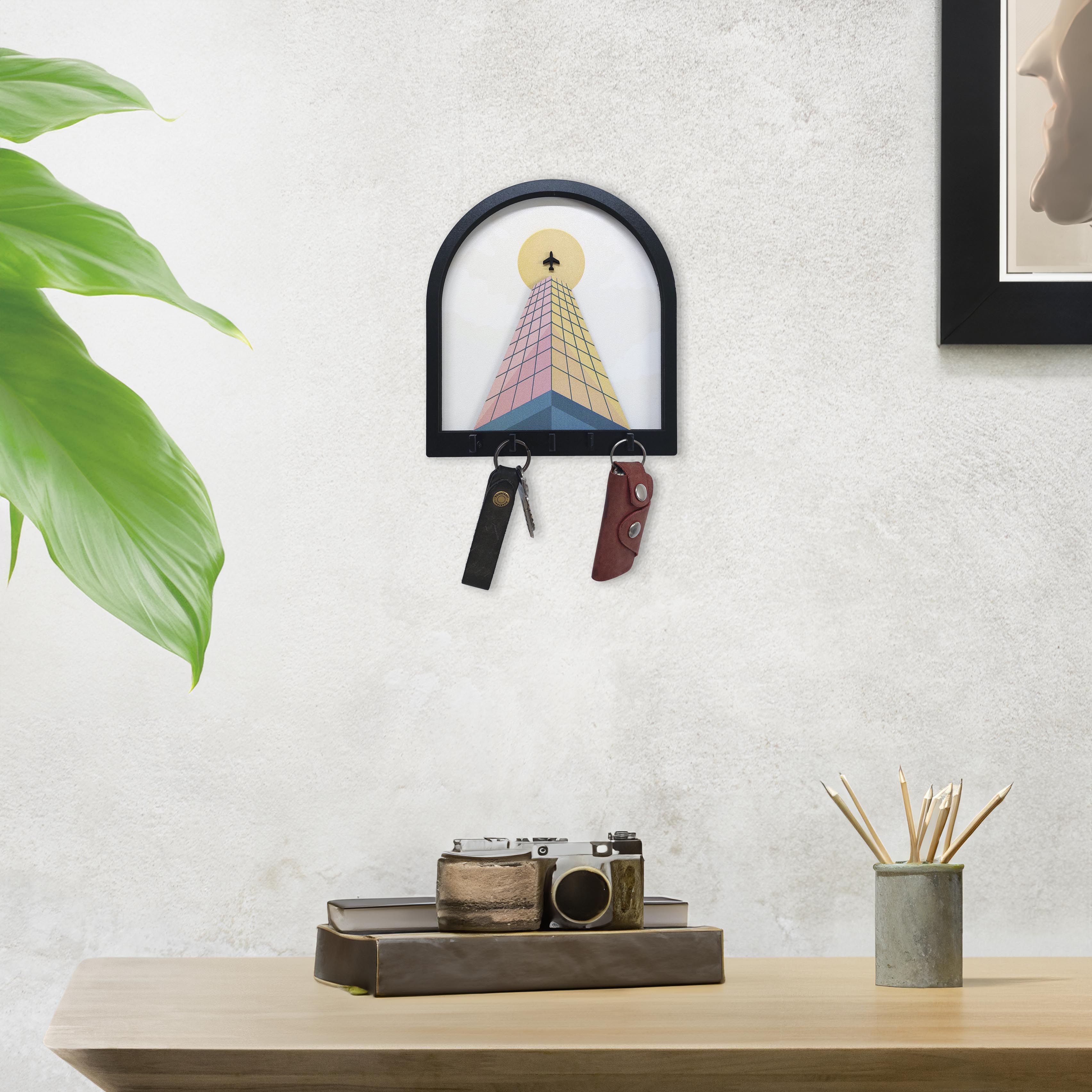 CajuArt Dekoratif Gökdelen Uçak Tasarım Boyutlu Anahtar Askısı Anahtarlık Dekor