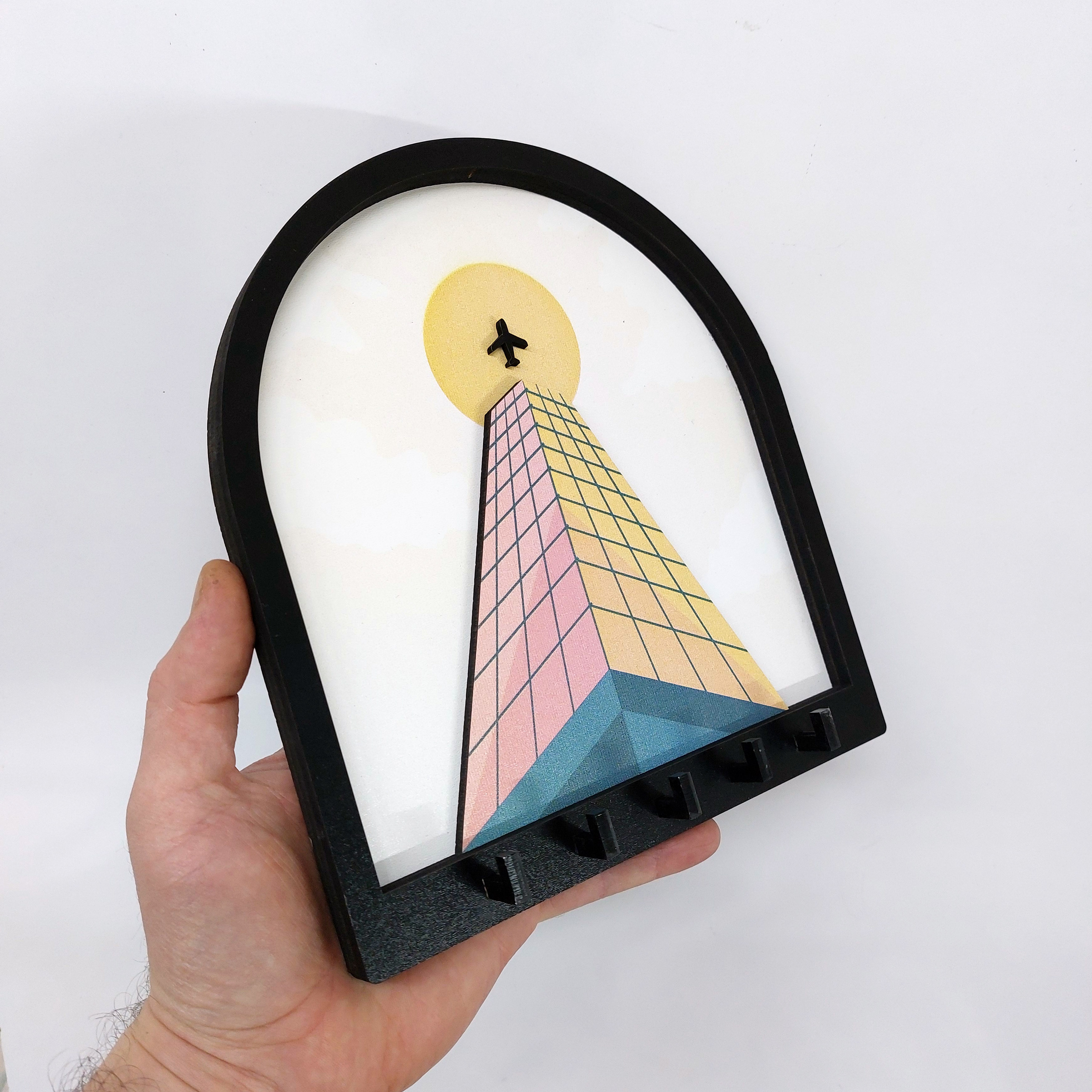 CajuArt Dekoratif Gökdelen Uçak Tasarım Boyutlu Anahtar Askısı Anahtarlık Dekor