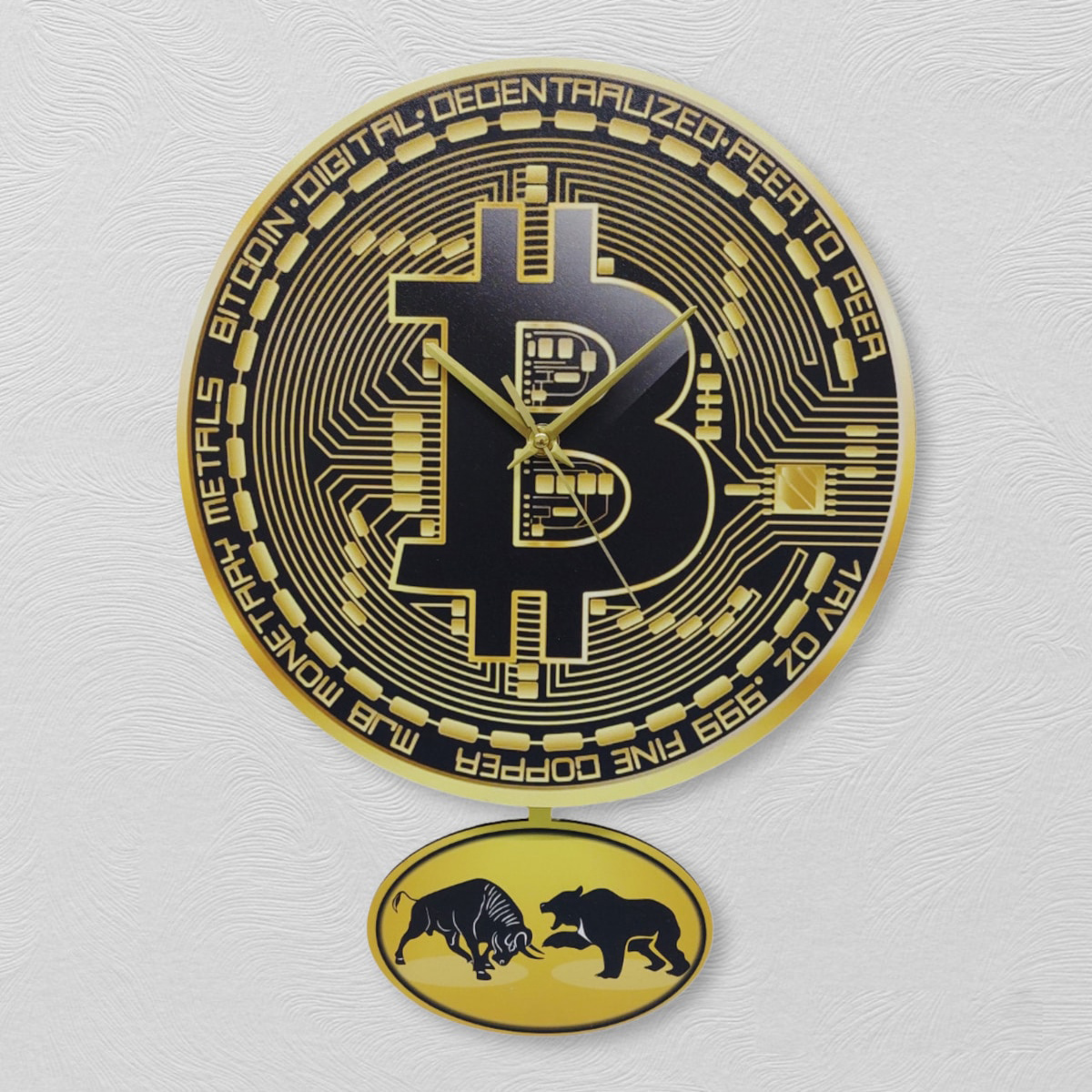 Bitcoin Temalı Sallanan Sarkaçlı Ahşap Duvar Saati Hediye