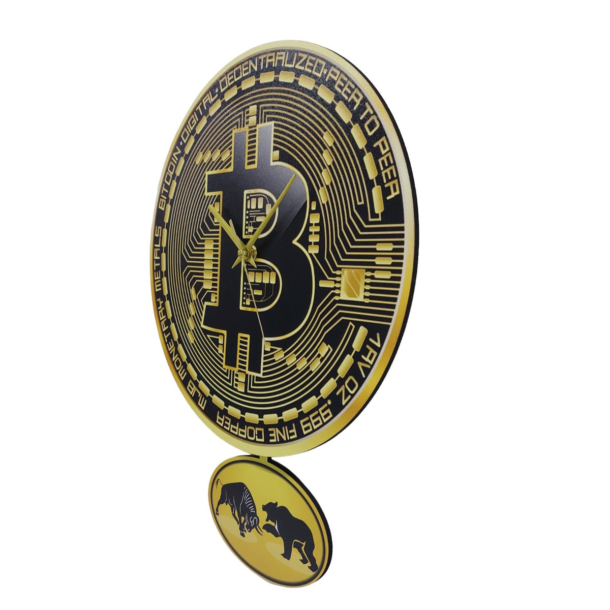 Bitcoin Temalı Sallanan Sarkaçlı Ahşap Duvar Saati Hediye