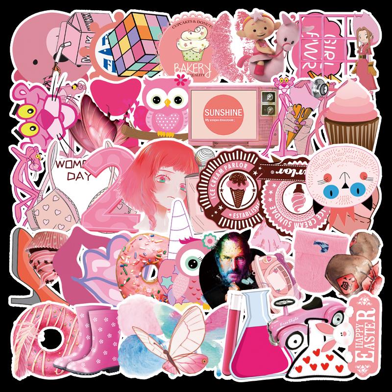 50 Adet Tekrarsız Pembe Karışık Kalite Pvc Sticker 08