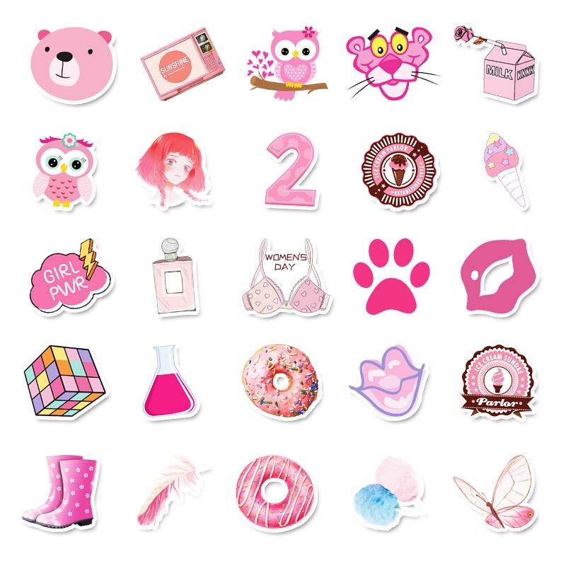 50 Adet Tekrarsız Pembe Karışık Kalite Pvc Sticker 08