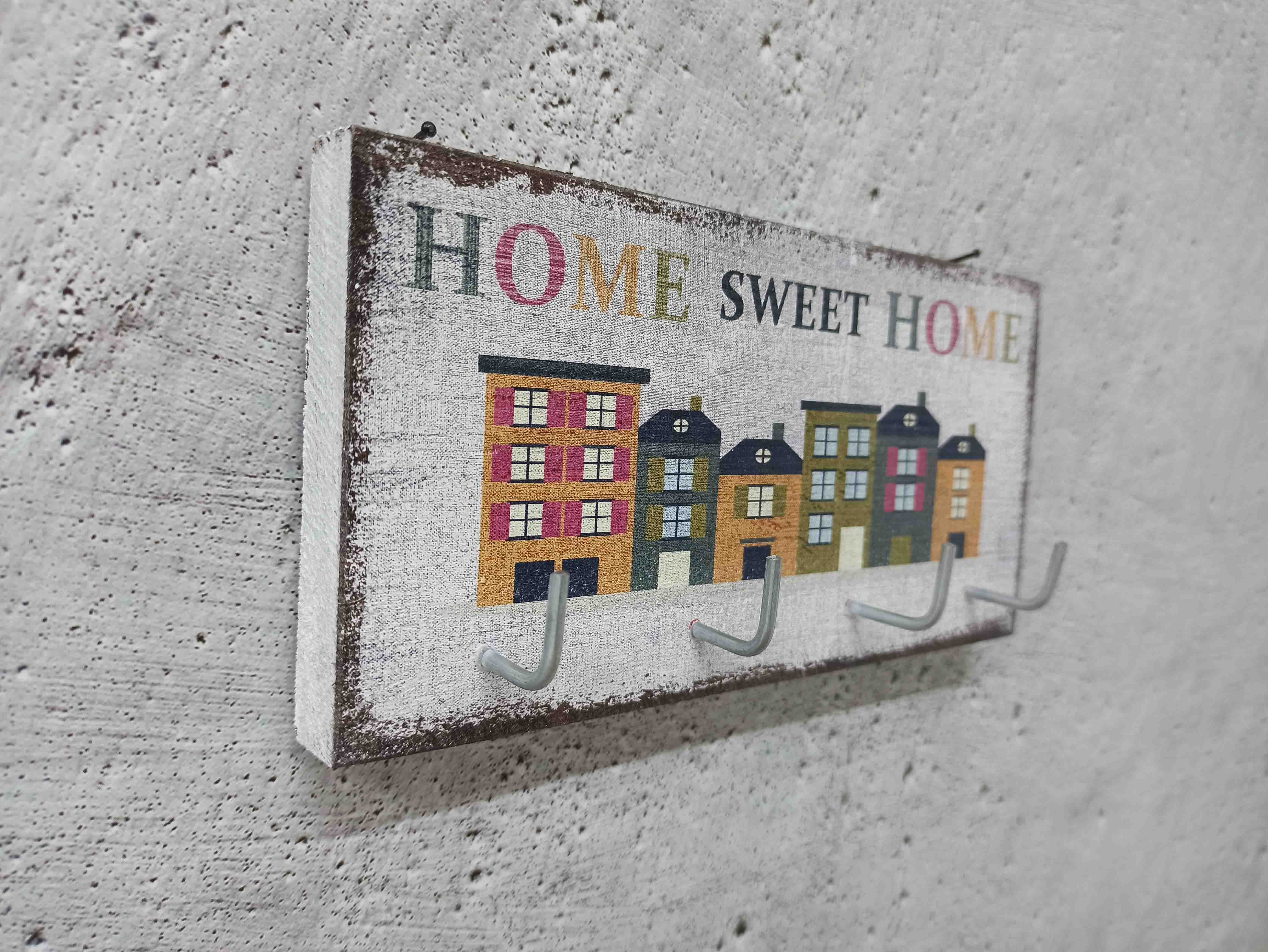 CajuArt Dekoratif Ahşap Anahtarlık Askılık Home Sweet Home
