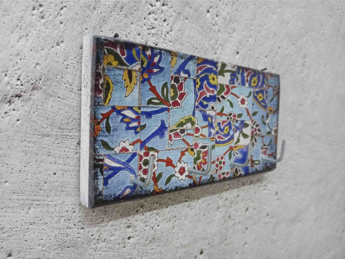 Dekoratif Ahşap Anahtarlık Askılık Çiçek Motif Döşeme