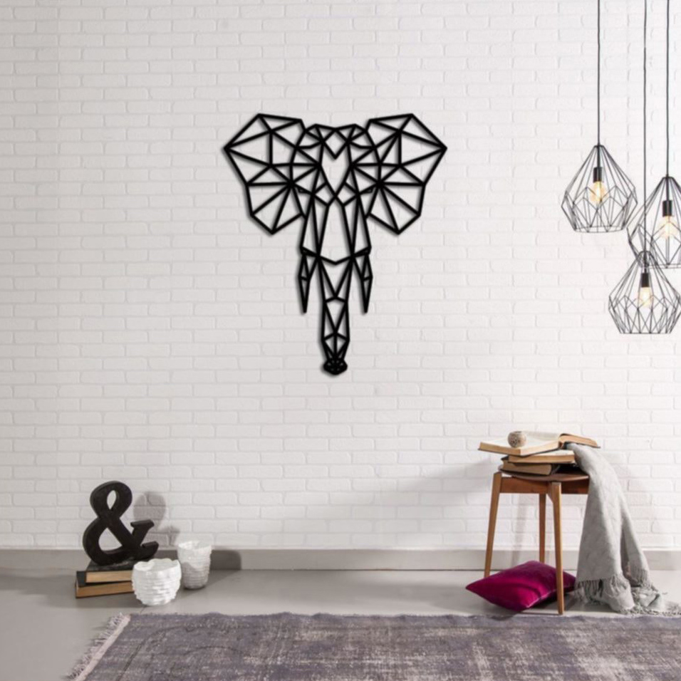 Dekoratif Geometrik Desen Fil Ahşap Duvar Modern Tablo