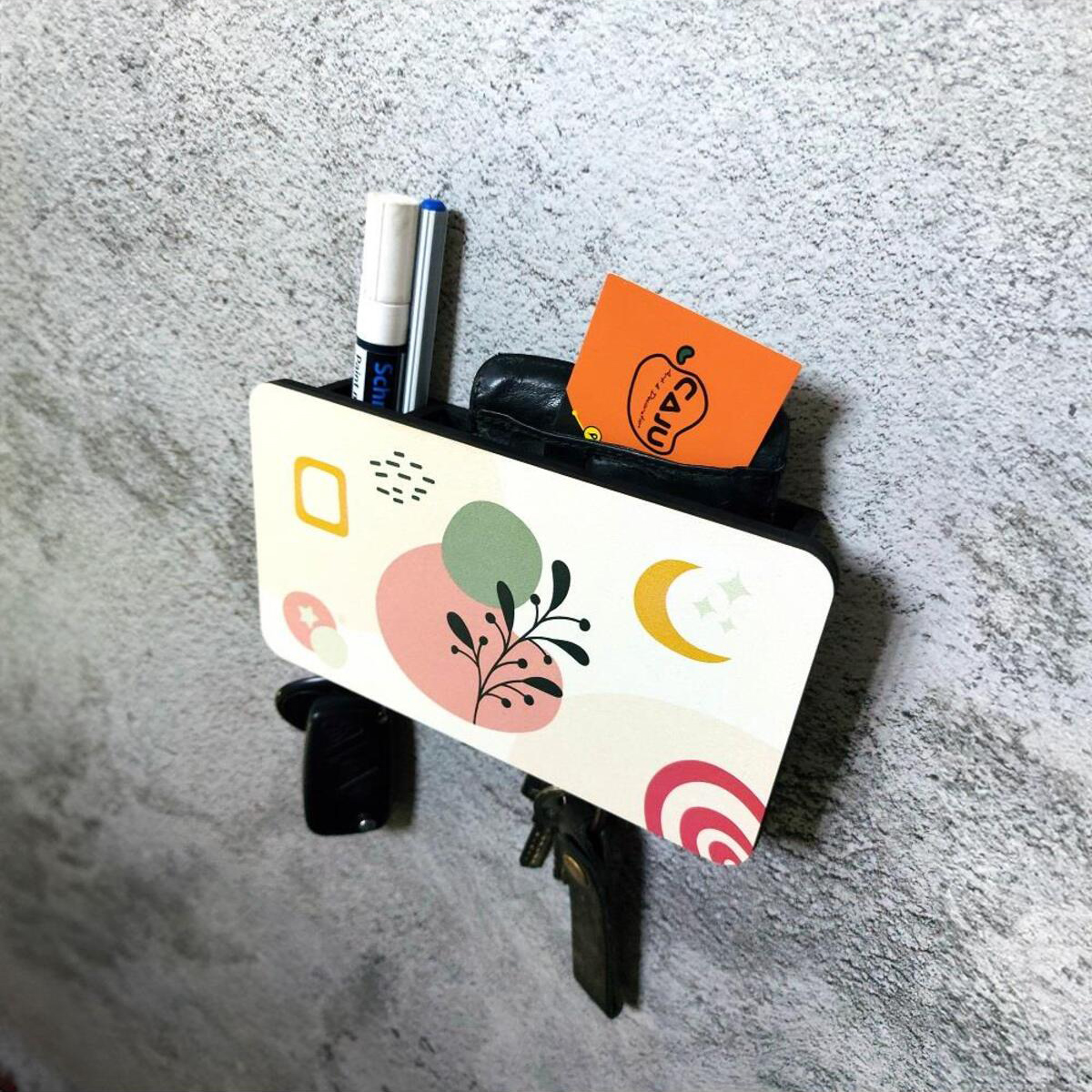 Dekoratif Geometrik Desenli Bölmeli Anahtarlık Duvar Askısı