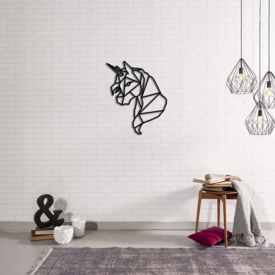 Dekoratif Geometrik Unicorn Ahşap Duvar Tablosu Duvar Süsü