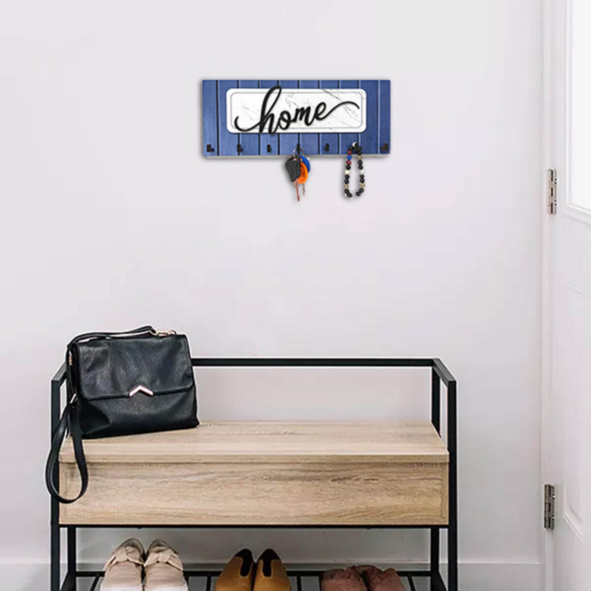 Dekoratif Kabartma Home Yazılı Ahşap Modern Anahtarlık