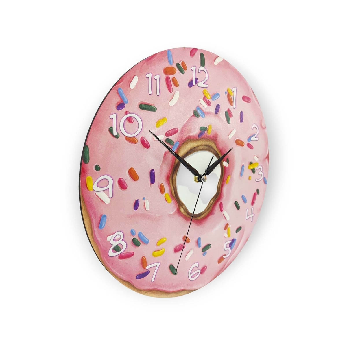 Dekoratif Pembe Donut Yuvarlak Ahşap Duvar Saati
