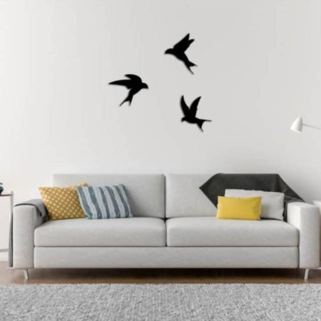 Dekoratif Üçlü Kuş Ahşap Tablo Mdf Kırlangıç Duvar Süsü