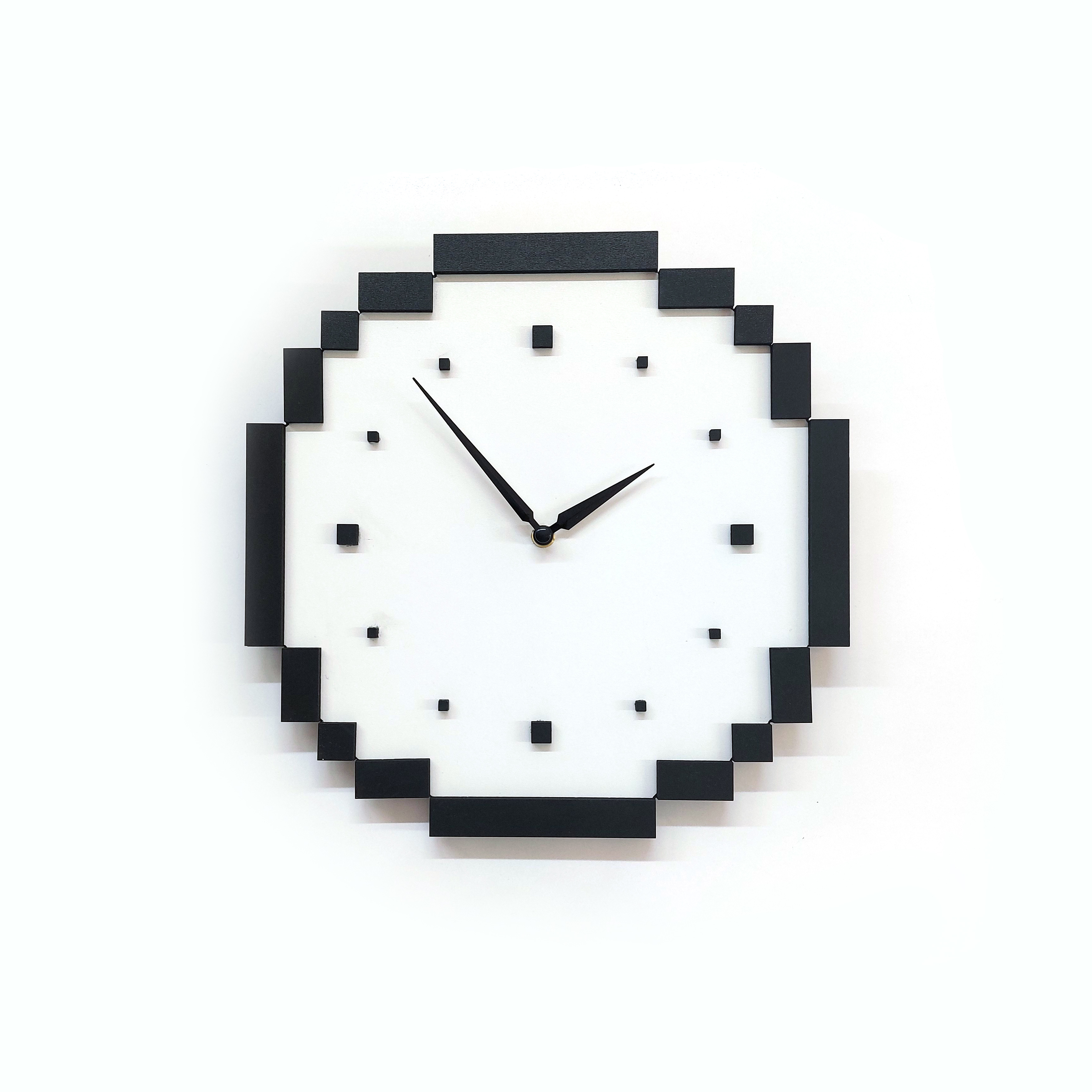 CajuArt Dekoratif Piksel Tasarım Siyah Beyaz Ahşap Duvar Saati Dekor