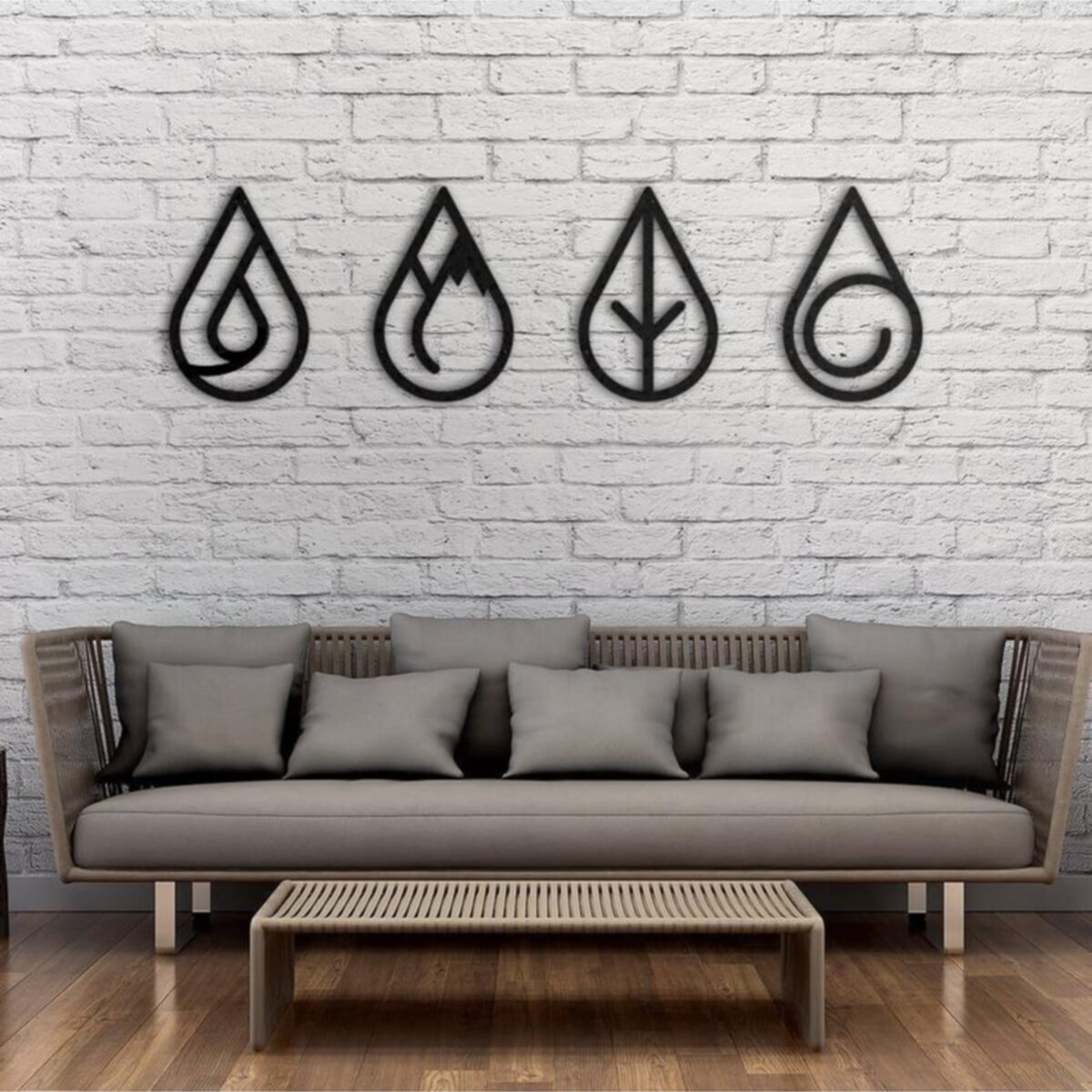 Dört Element Temalı Modern Ahşap Duvar Tablo