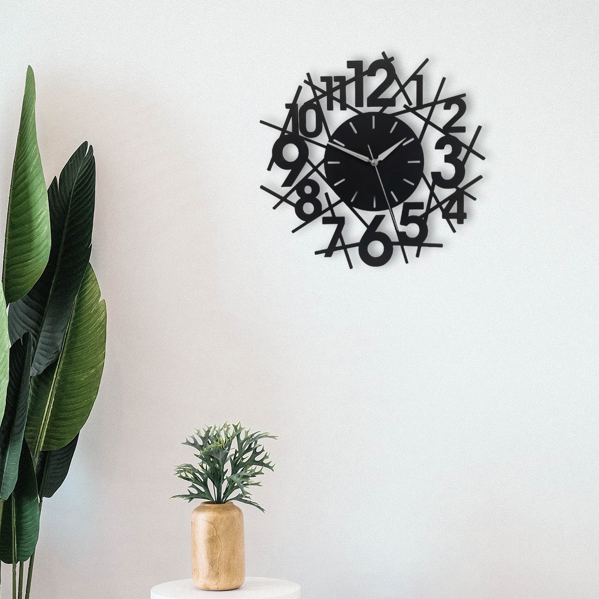 CajuArt Siyah Ahşap Çubuklu Stil Kesim 35 cm Modern Duvar Saati