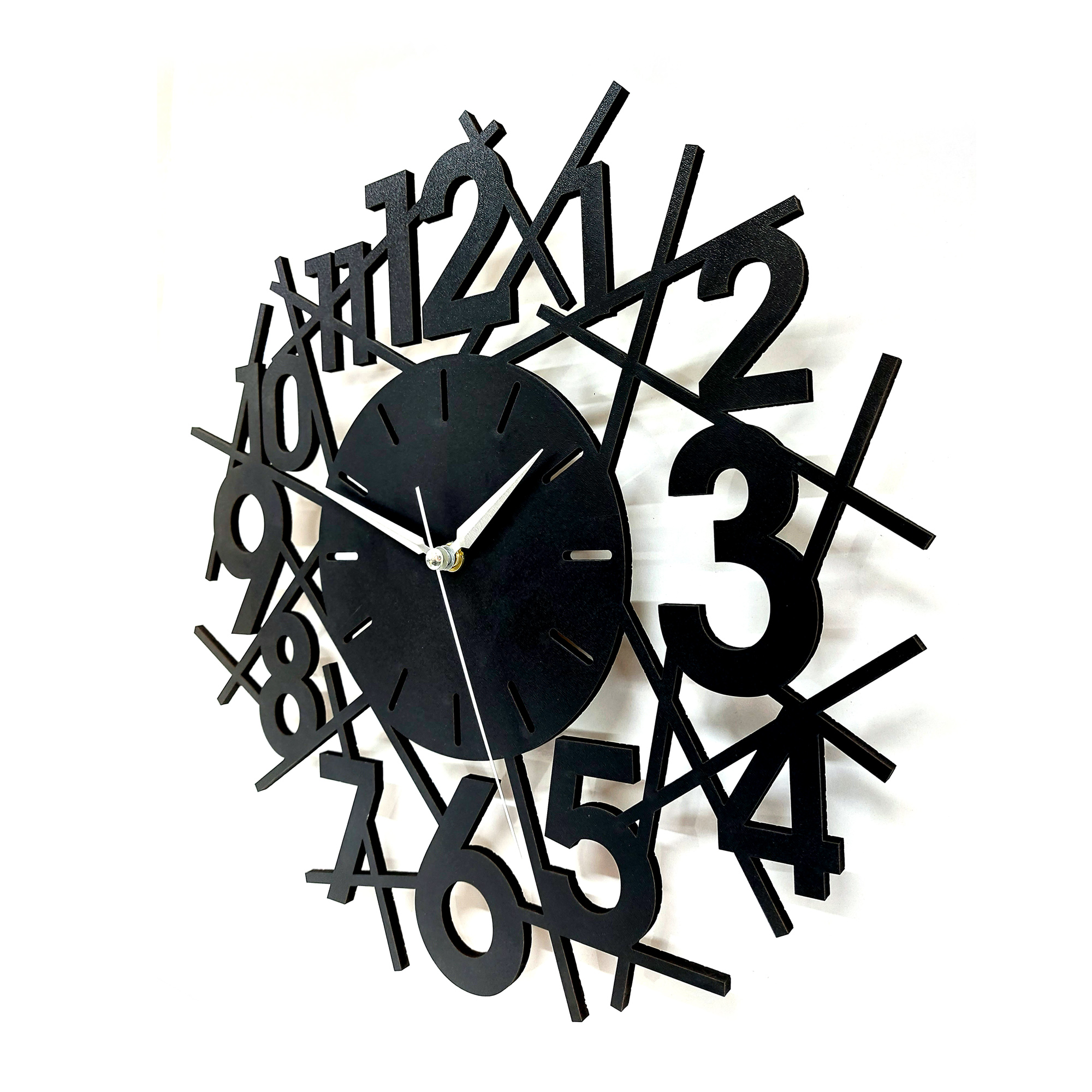 CajuArt Siyah Ahşap Çubuklu Stil Kesim 35 cm Modern Duvar Saati