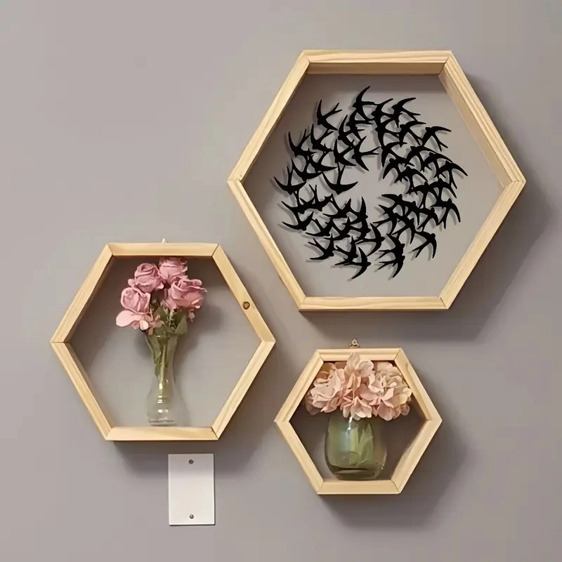 CajuArt Zarif Minimalist Kırlangıç Sürüsü 30 cm Siyah Ahşap Tablo Dekor