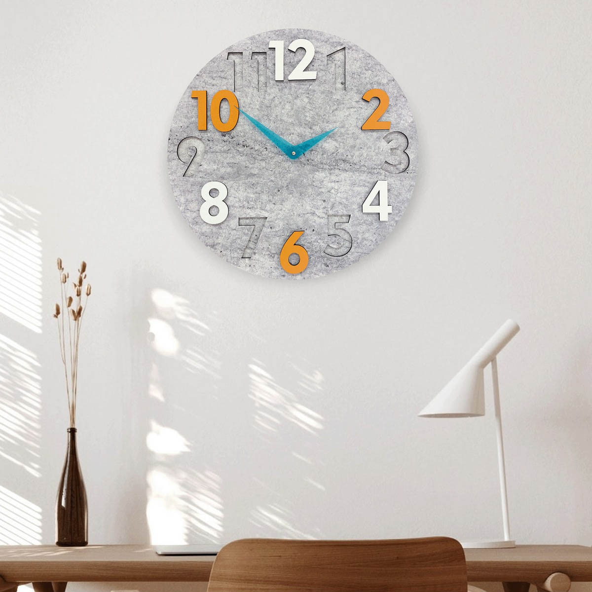 Modern Yuvarlak Gri Desen Turuncu Beyaz 40 Cm Duvar Saati