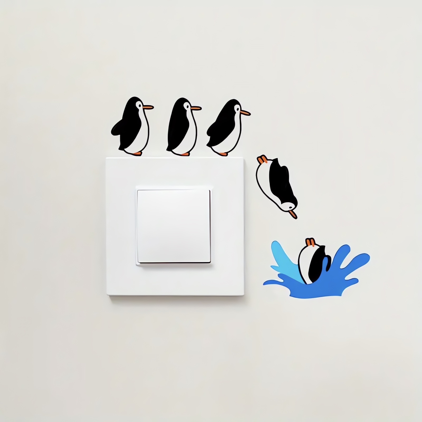 CajuArt 5 Parça Suya Dalan Penguenler Ahşap Priz Anahtar Sticker Modern Dekor Süs