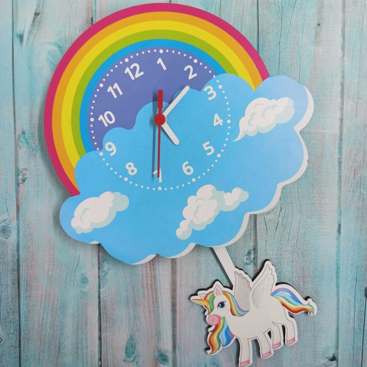 Sallanan Sarkaçlı Ahşap Unicorn Çocuk Odası Duvar Saati