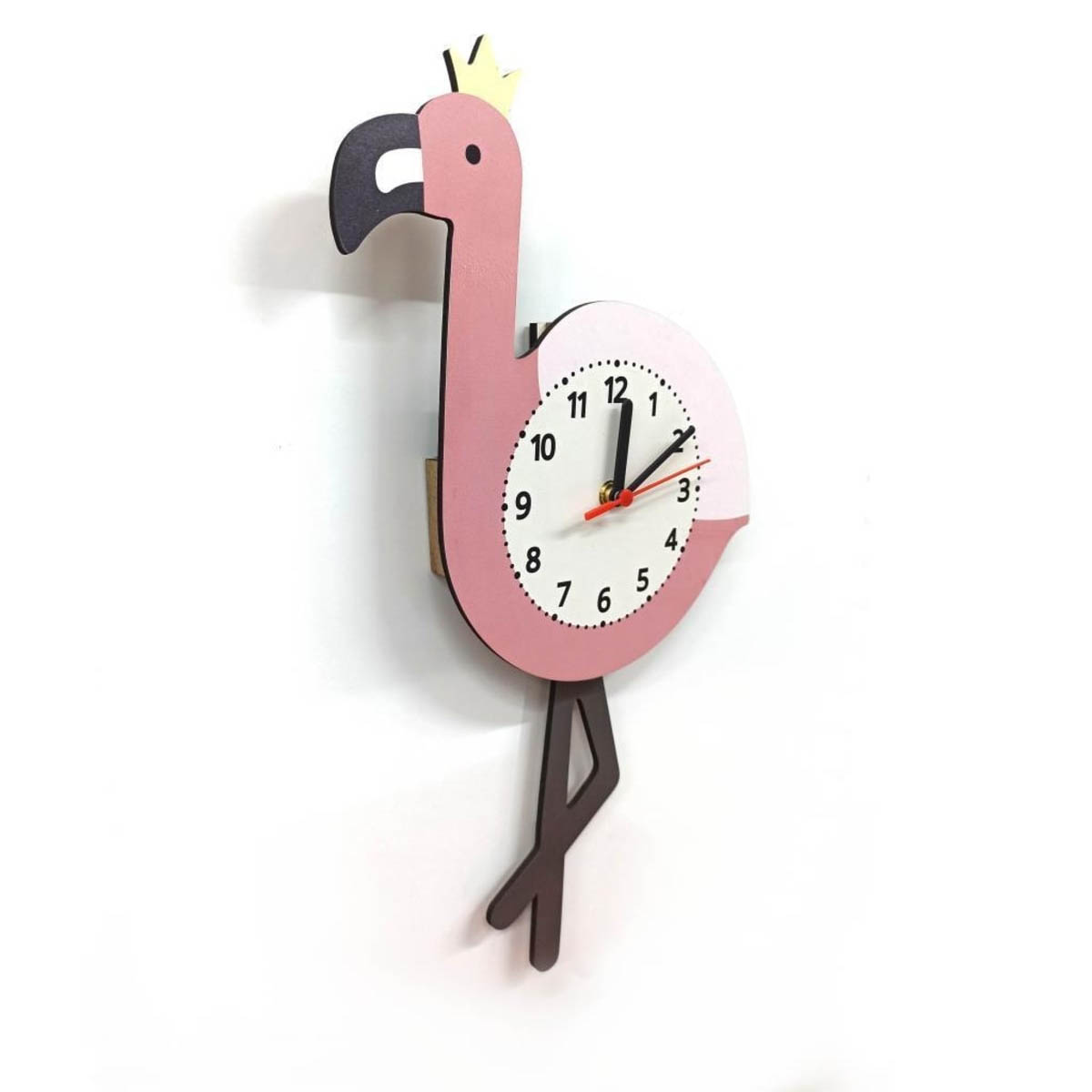 Sallanan Sarkaçlı Flamingo Desenli Çocuk Odası Duvar Saati
