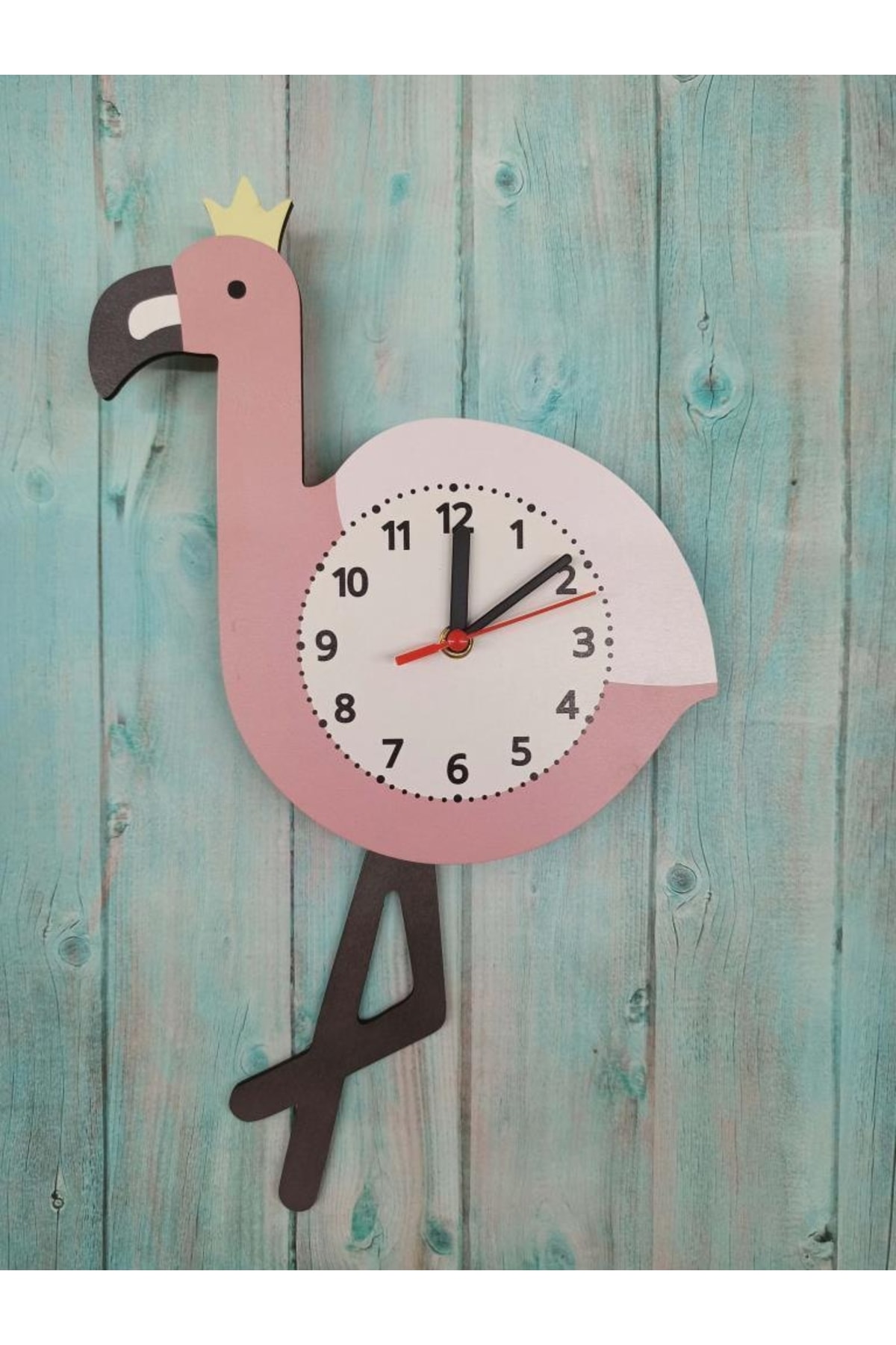 Sallanan Sarkaçlı Flamingo Desenli Çocuk Odası Duvar Saati