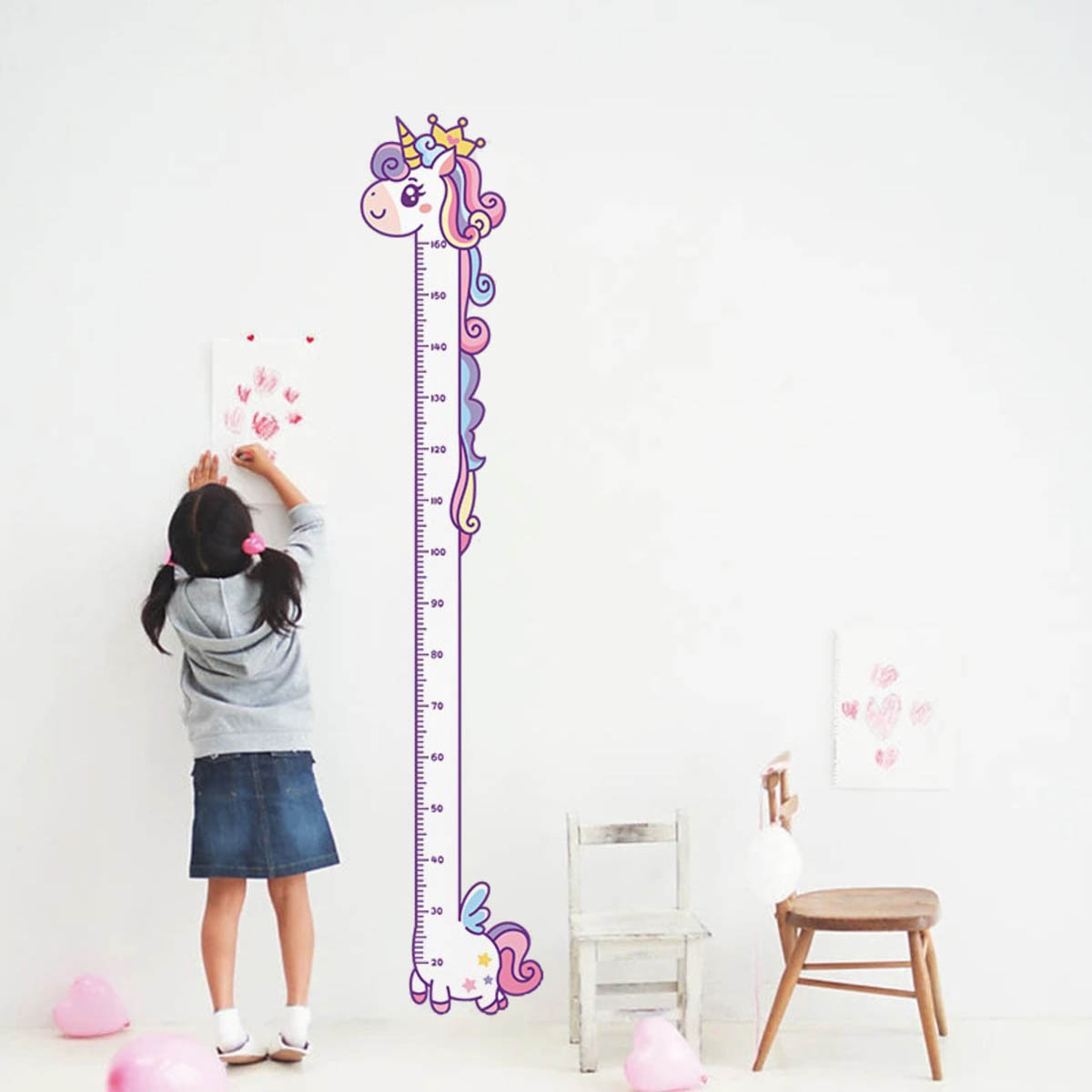 Sevimli Unicorn Ahşap Kaliteli Çocuk Odası Boy Ölçer Dekor