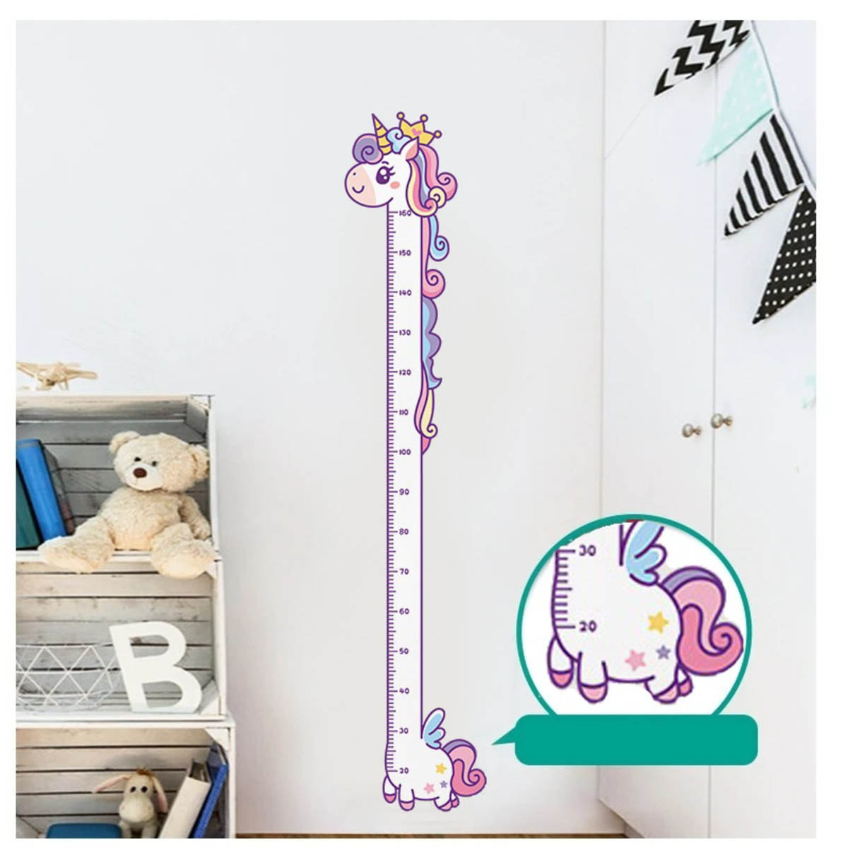 Sevimli Unicorn Ahşap Kaliteli Çocuk Odası Boy Ölçer Dekor