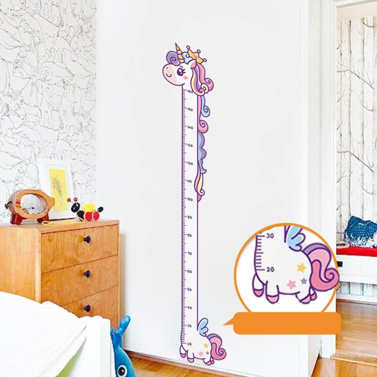 Sevimli Unicorn Ahşap Kaliteli Çocuk Odası Boy Ölçer Dekor