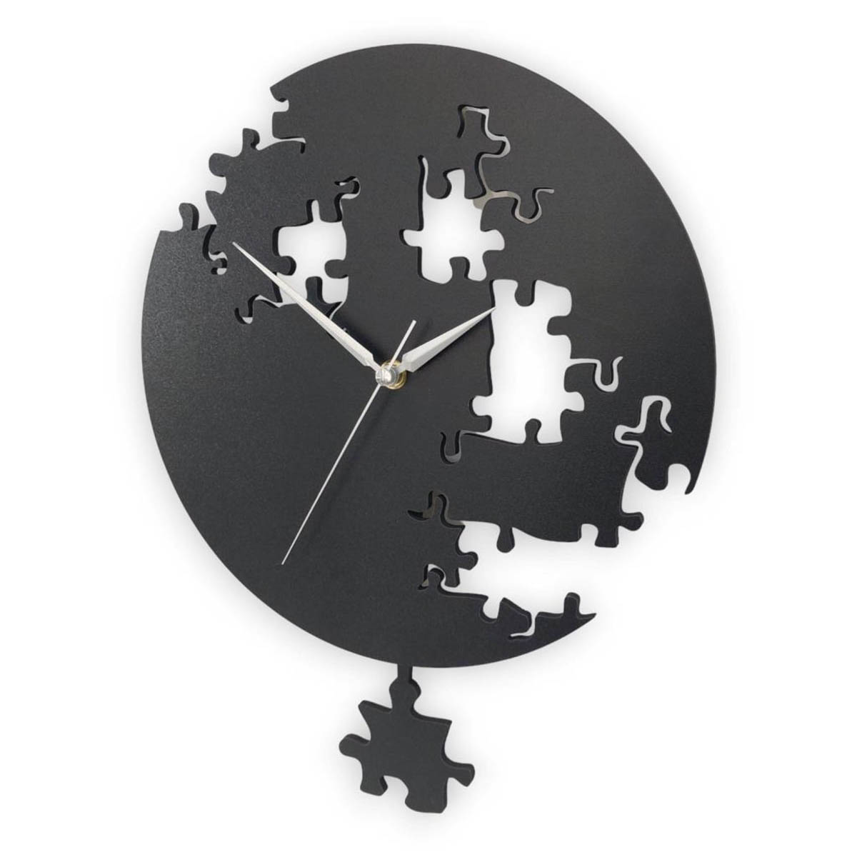 Siyah Puzzle Desenli Modern Sallanan Sarkaçlı Duvar Saati