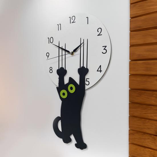 Ahşap Tasarım Saati Tırmalayan Kedi Duvar Saati 