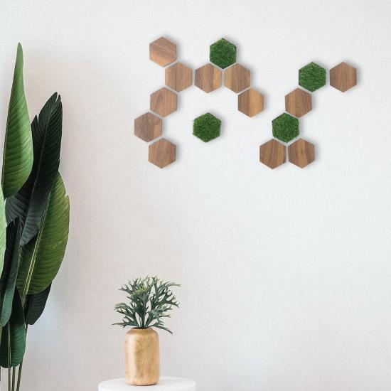 16 Parça Geometrik Çim Detaylı Modern Dekoratif Duvar Dekoru Tablo