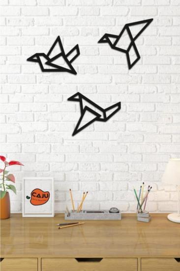 Ahşap Geometrik Kesim Modern Üçlü Kuş Duvar Tablosu Dekor