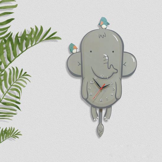 Ahşap Sallanan Sarkaçlı Fil Ve Kuşlar Çocuk Duvar Saati