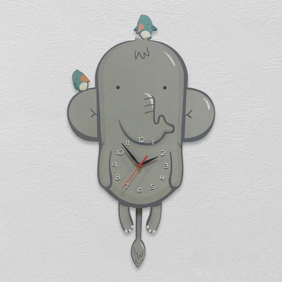 Ahşap Sallanan Sarkaçlı Fil Ve Kuşlar Çocuk Duvar Saati