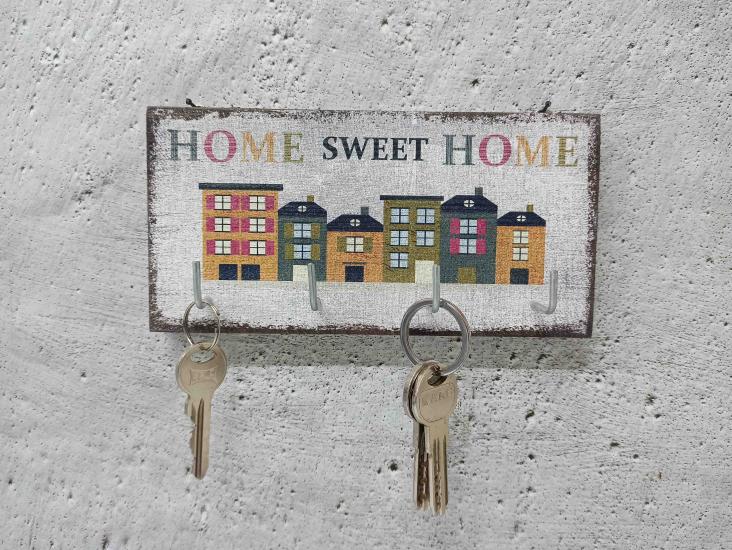 CajuArt Dekoratif Ahşap Anahtarlık Askılık Home Sweet Home