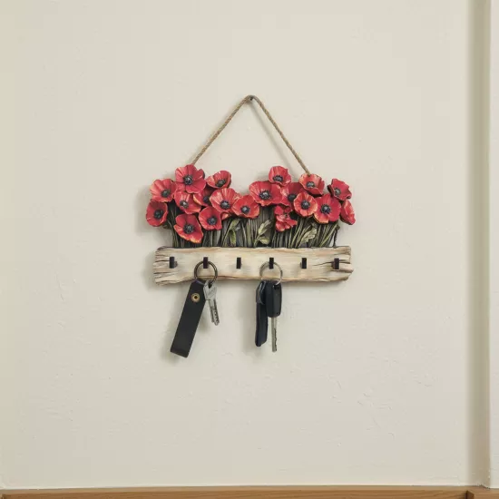 Kırmızı Gelincik Çiçek Motifli Katmanlı Askılık 