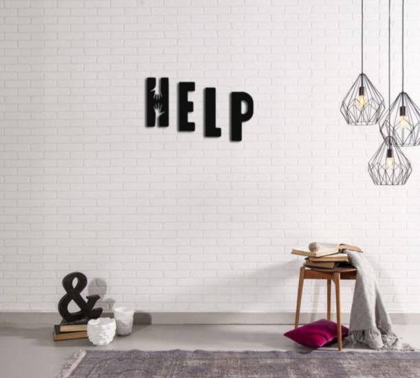 Dekoartif Help Yazılı Modern Ahşap Tablo Duvar Dekoru