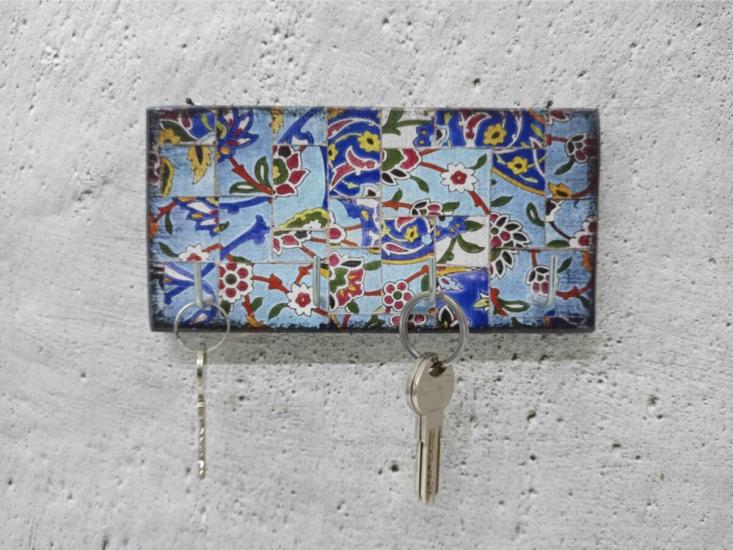 Dekoratif Ahşap Anahtarlık Askılık Çiçek Motif Döşeme