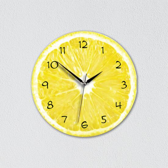 Dekoratif Ahşap Limon Içi Canlı Yuvarlak Mutfak Duvar Saati